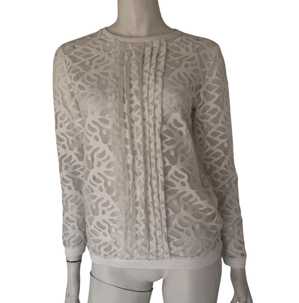 REISS white lace pullover blouse with front pleats sz XS